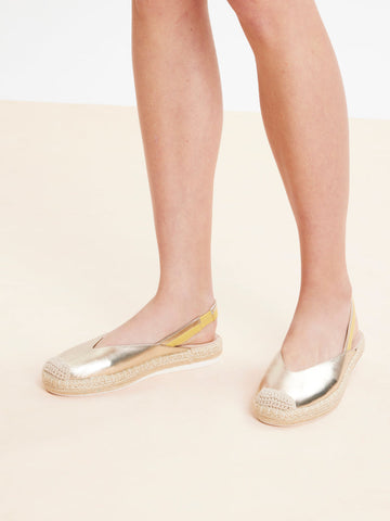 PAZZION, Danni Metallic Leather Slingback Espadrilles, Gold
